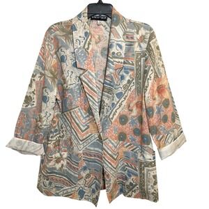 Sag Harbor Blazer‎ Jacket Size 14 Abstract Pastel Floral Pattern 3/4 Sleeve NWOT